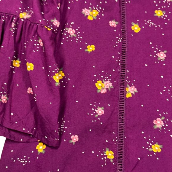 Old Navy Boho Floral Blouse Sz.3XL Fuchsia Modal Ruffle Bell Sleeve Cottage - Picture 10 of 14